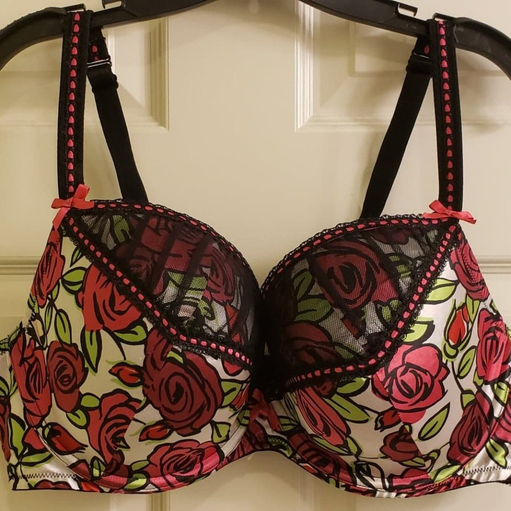 Cacique Satin Floral Demi Bra, 42DD